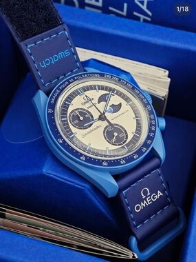 Swatch x Omega Blue and White Speedmaster Moonphase Watch